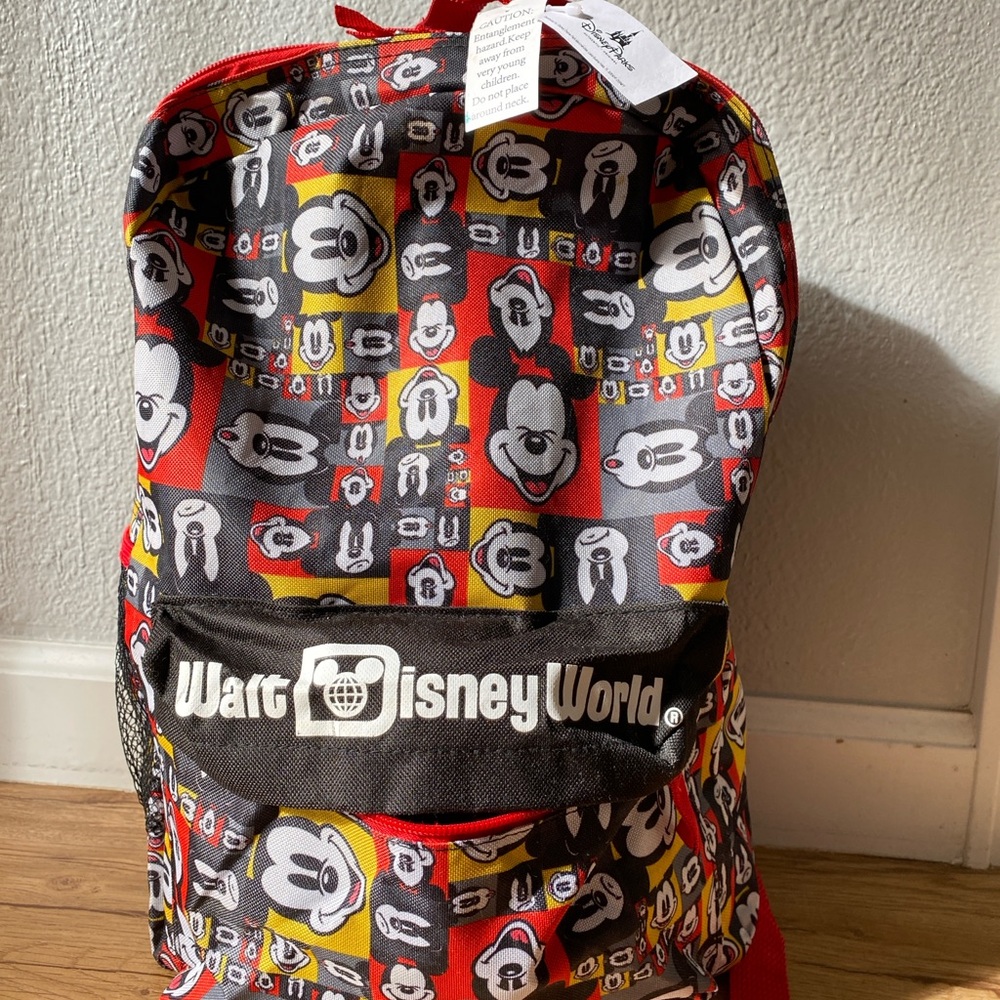 New With Tags Walt Disney World Mickey Mouse Backpack Red/Yellow/Black